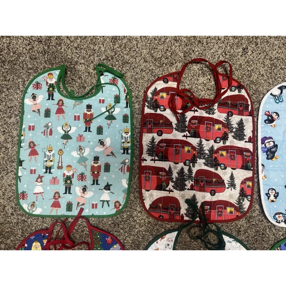 Lot Of 6 Quilted Handmade Christmas Baby Bib  Large Size 12